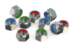 A group of colored nylon nuts